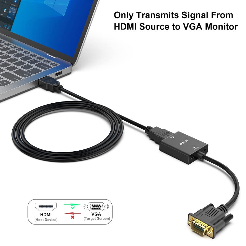 BENFEI HDMI to VGA, Uni-Directional HDMI Computer to VGA Monitor Adapter (Female to Male) with 3.5mm Audio Jack Compatible with TV Stick, Computer, Desktop, Laptop, PC, Monitor, Projector, Roku, Xbox - Image 4